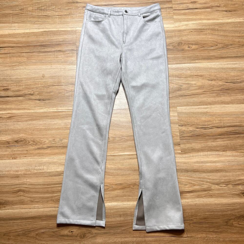 Zara Faux Suede Slit Flare Pants Size 8 Sand High Waisted